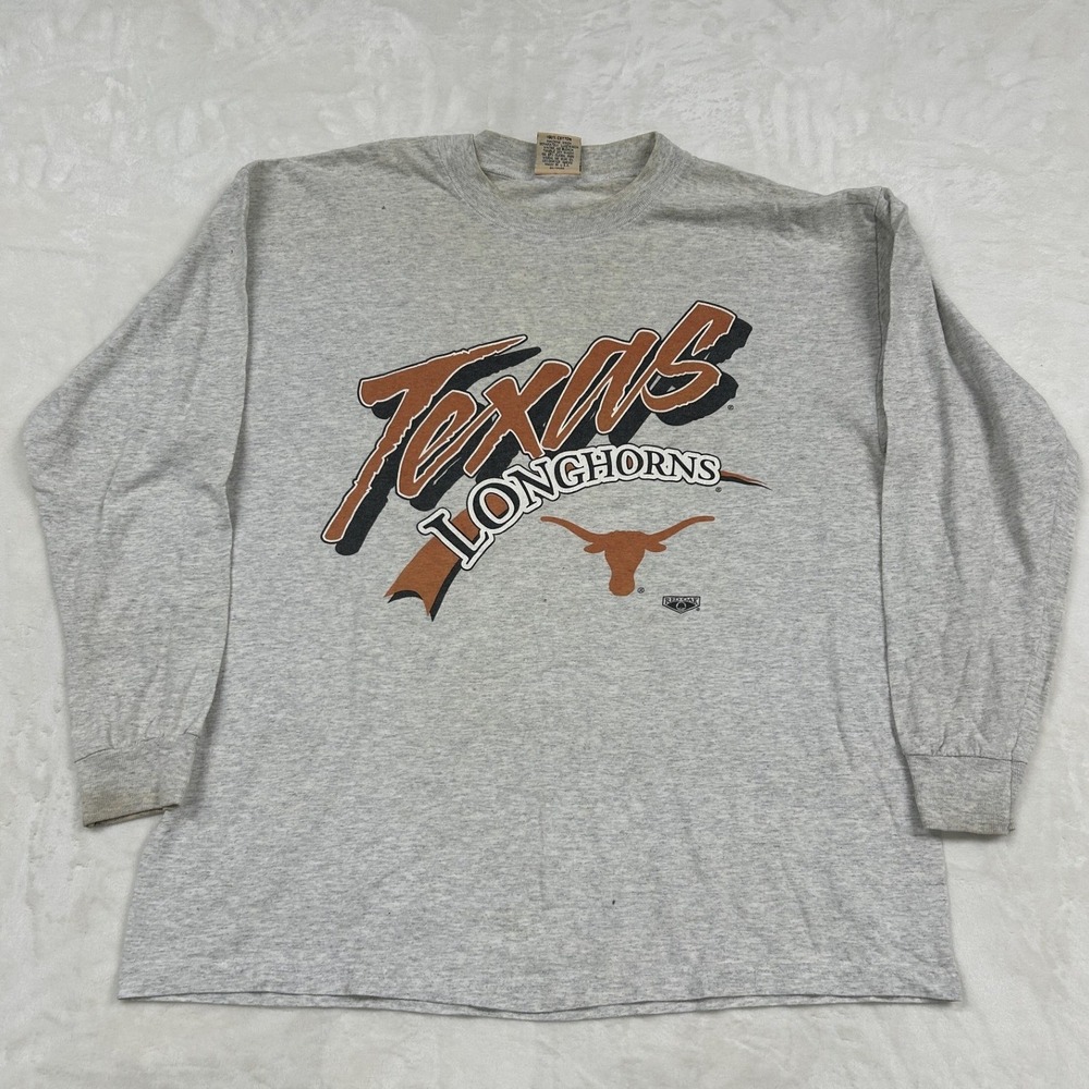 Red Oak Texas Longhorns T-Shirt Mens XL Gray Long Sleeve Vintage Made in USA